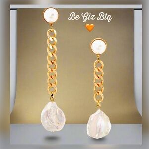🔥🔥DANNIJO Authentic Kate Gold Tone & Pearl Asymmetric Chain Drop Earrings NWT